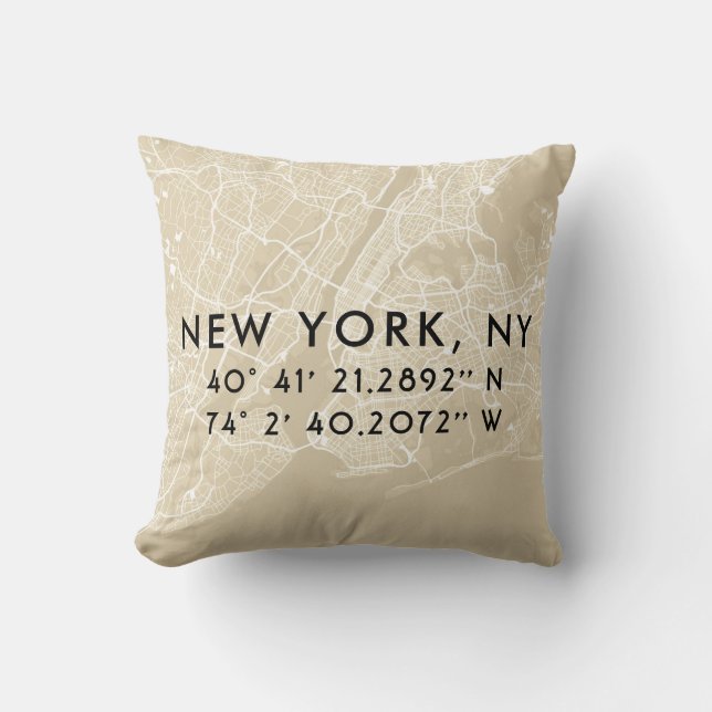 Custom New York City Map | Tan & Black Throw Pillow (Front)