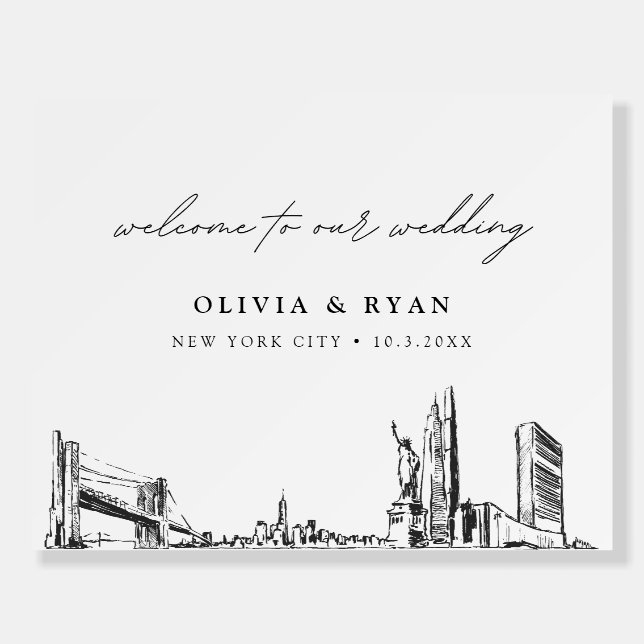 Custom New York City Wedding Skyline Welcome Sign (Front)