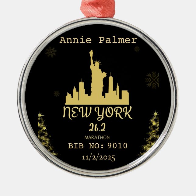 Custom New York Marathon Finisher Gift Metal Ornament (Front)