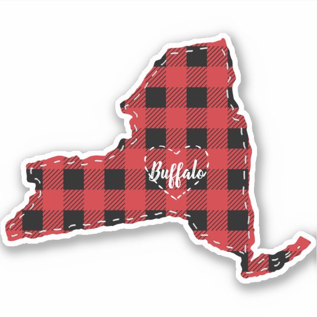 Custom New York State Hometown Plaid Christmas Sticker (Front)