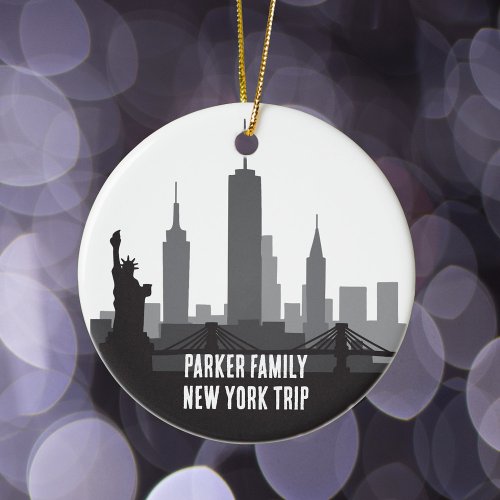 Custom New York Trip Skyline Family Photo Ceramic Ornament