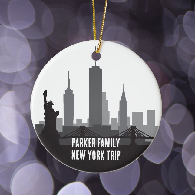 Custom New York Trip Skyline Family Photo Ceramic Ornament (Creator Uploaded)