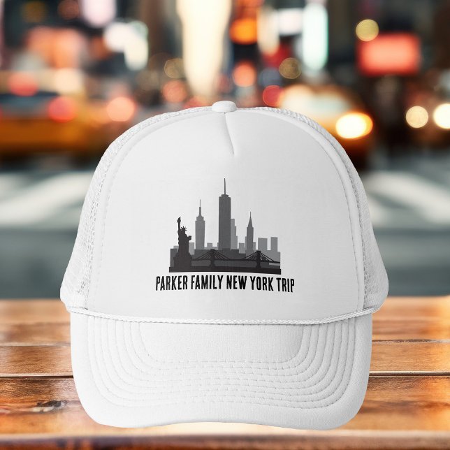 Custom New York Trip Skyline Statue of Liberty Trucker Hat (Creator Uploaded)