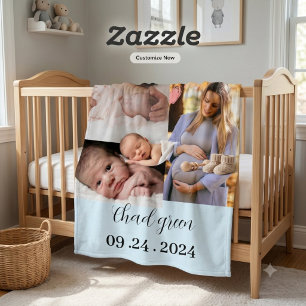 Custom Newborn Baby Boy Photo Keepsake  Fleece Blanket