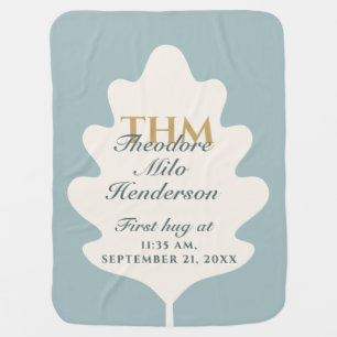 Custom Newborn Name Birth Time Date Powder Blue  Baby Blanket