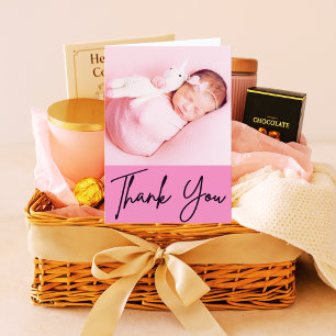 Custom Newborn Photo Midwife Pink Gratitude Gift Letterpress Thank You Card