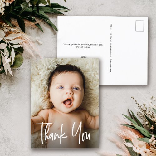 Custom Newborn Photo Modern Baby Shower Thank you Postcard