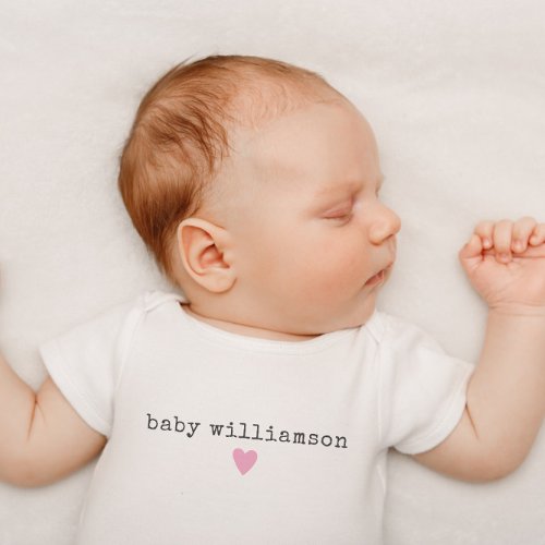 Custom Newborn Surname Baby Shower Gift Pink Heart Baby Bodysuit