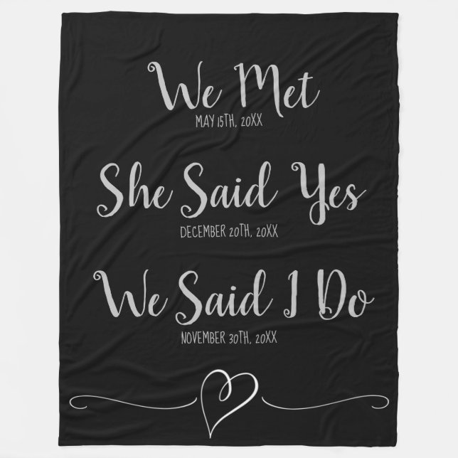 Custom Newly Weds Wedding Date Black and Gray Fleece Blanket (Front)