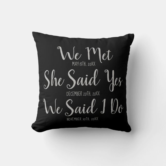 Custom Newly Weds Wedding Date Black and Gray Thro Throw Pillow (Front)