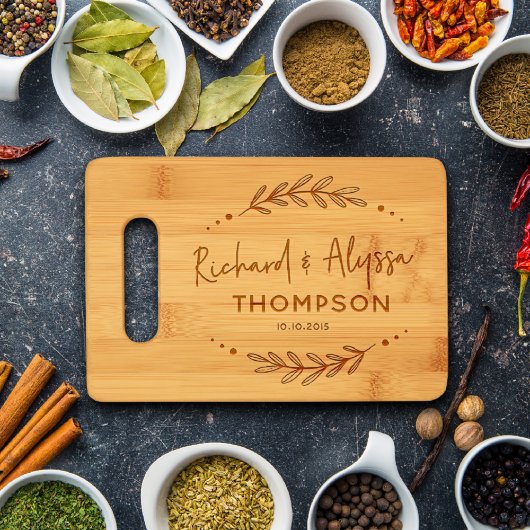 Custom Newlywed 9x6 Bamboo Cutting Board (Top)