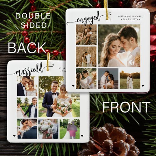 Custom newlywed photo collage double sided ceramic ornament