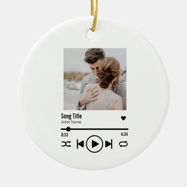 Custom Newlywed Photo Song Playlist Ceramic Ornament (Front)
