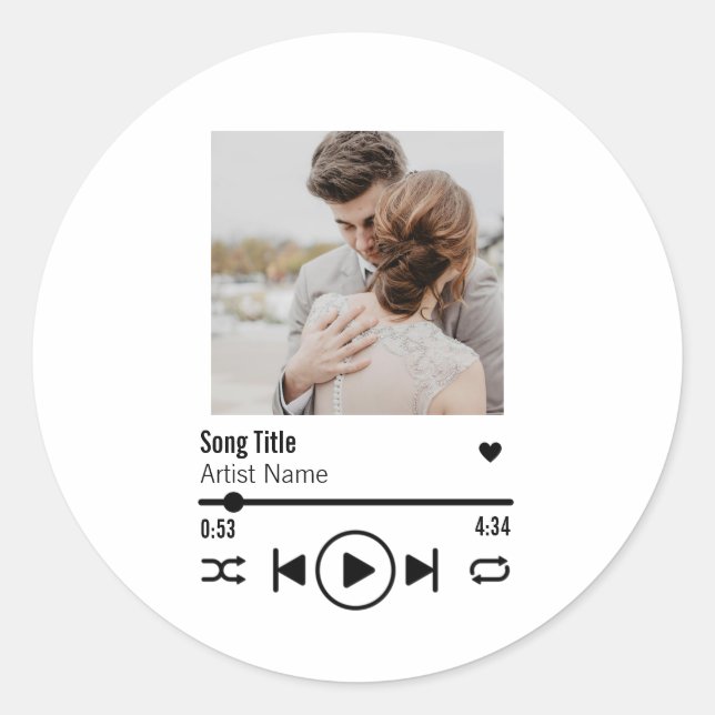 Custom Newlywed Photo Song Playlist Classic Round Sticker (Front)