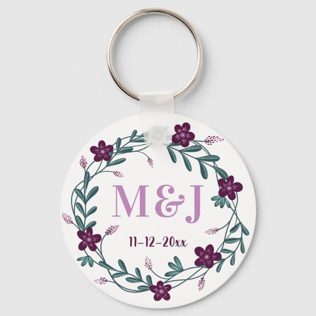 Custom Newlyweds Monograms and Wedding Date Favors Keychain (Front)