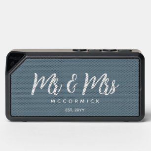 Custom Newlyweds Mr & Mrs Dusty Blue Personalized Bluetooth Speaker