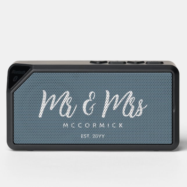 Custom Newlyweds Mr & Mrs Dusty Blue Personalized  Bluetooth Speaker (Front)