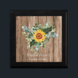 Custom Newlyweds Rustic Sunflowers Eucalyptus Leaf Gift Box<br><div class="desc">Add your own text as desired to personalize this stunning watercolor illustration of Sunflowers,  Eucalyptus leaves and greenery. Ideal wedding gift item for newlyweds,  bridal party,  bridesmaid,  maid of honor,  flower girl,  mother of bride or groom. Edit the text to suit.</div>