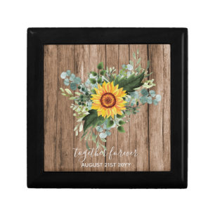 Custom Newlyweds Rustic Sunflowers Eucalyptus Leaf Gift Box