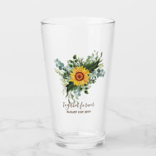 Custom Newlyweds Rustic Sunflowers Eucalyptus Leaf Glass