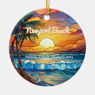 Custom Newport Beach Beach Faux Stained Glass Ceramic Ornament