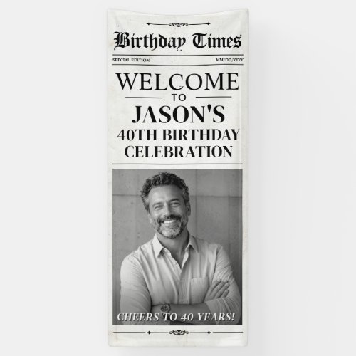 Custom Newspaper Birthday Welcome Sign, Vintage Banner