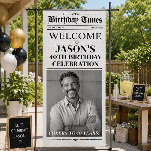 Custom Newspaper Birthday Welcome Sign, Vintage Banner