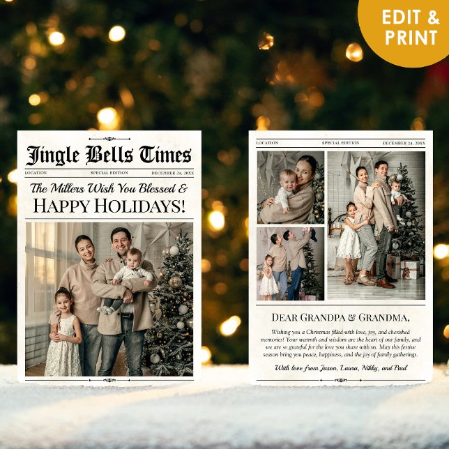 Custom Newspaper Christmas Card, Special Holiday Card (Christmas Card Newspaper Template)