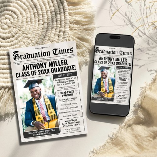 Custom Newspaper Graduation Invite Announcement