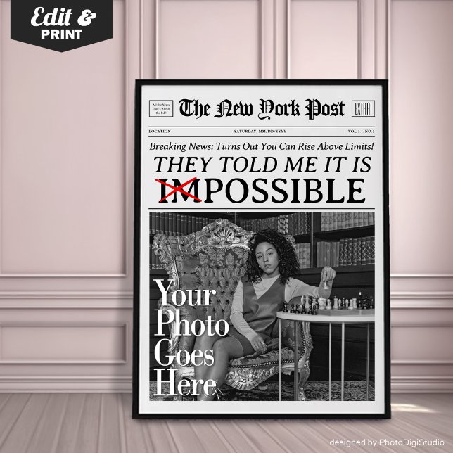 Custom Newspaper It's Possible Motivational Poster (Custom "Impossible" Wall Art | Motivational Personalized Photo Print)