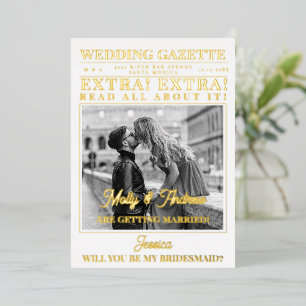 Custom Newspaper Photo Unique Bridesmaid Proposal Foil Invitation