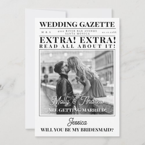 Custom Newspaper Photo Unique Bridesmaid Proposal  Invitation