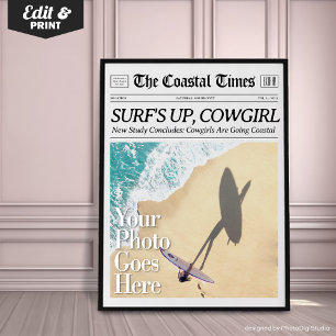 Custom Newspaper Print Coastal Cowgirl Wall Art
