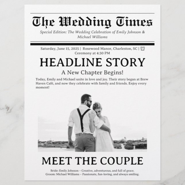 Custom Newspaper Wedding Program  Flyer (Front)