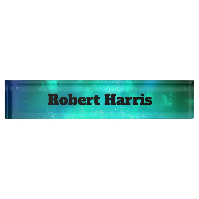 Custom Night Sky Emerald Green  Desk Name Plate (Front)