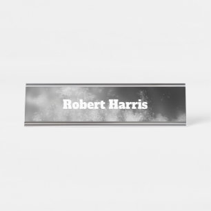 Custom Night Sky  Gray Monochrome  Desk Name Plate