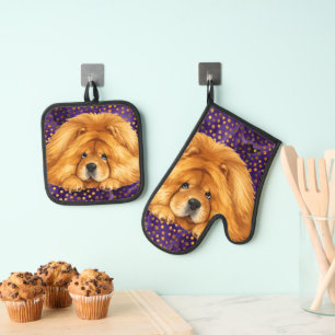 CUSTOM NIKO -CHOW DOG Oven Mitt & Pot Holder Set
