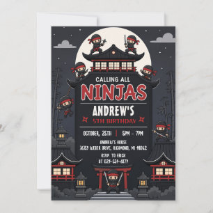 Custom Ninja boy Warrior birthday Party Invitation