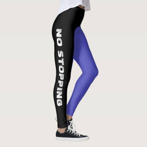 Custom No Stopping Two Tone Black and Blue Leggings