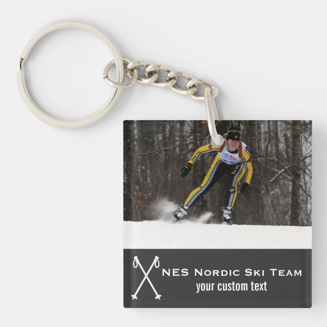 Custom Nordic Cross Country Skiing Photo Collage Keychain (Front)