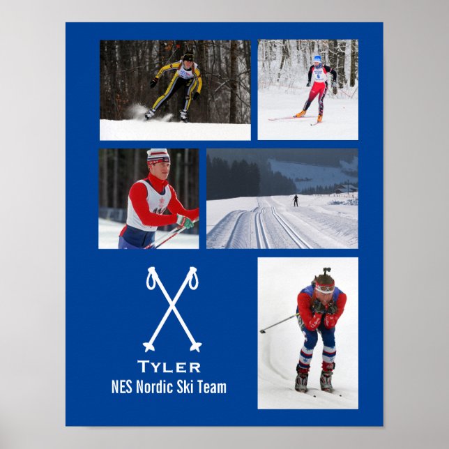 Custom Nordic Cross Country Skiing Photo Collage Poster (Front)