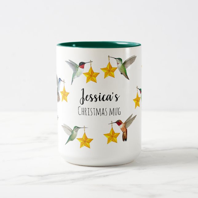Custom North American Hummingbirds Christmas Two-Tone Coffee Mug (Center)