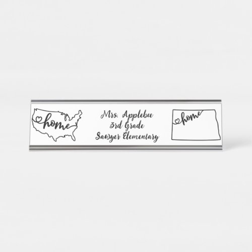 Custom North Dakota State US Home Line Art Desk Name Plate