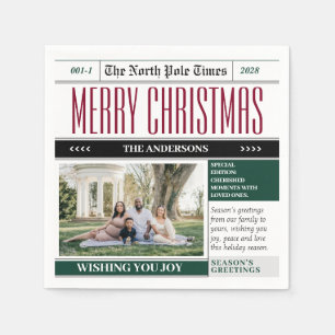 Custom North Pole Newspaper Christmas Photo Napkins