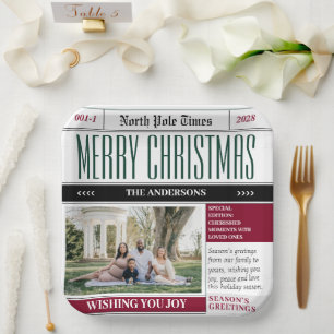 Custom North Pole Newspaper Christmas Photo Paper Plates