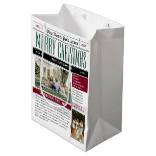 Custom North Pole Times Newspaper Christmas Photo Medium Gift Bag