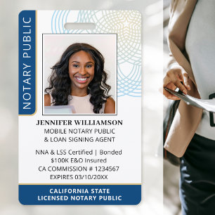 Custom Notary Public ID Photo Badge Navy Blue