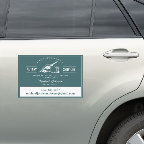 Custom Notary Services Professional Teal Vintage Car Magnet