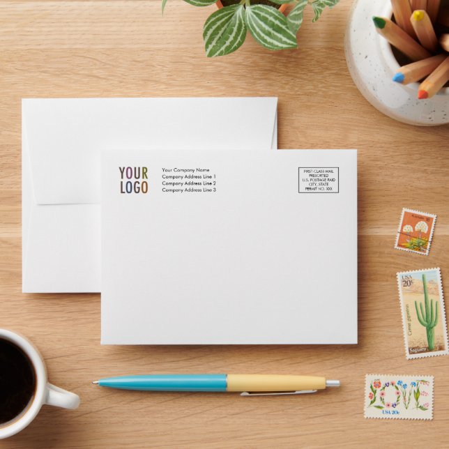 Custom Note Card Envelope A2 Logo Address Indicia (Desk)
