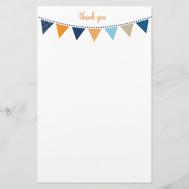 CUSTOM NOTE cute bright bunting bold orange blue Stationery (Front)